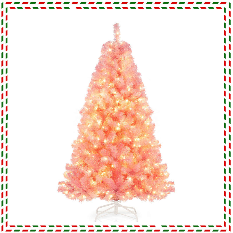 Arbre de Noël artificiel 6 pi avec 250 lumières, 8 modes, 688 branches, 6' H, Rose