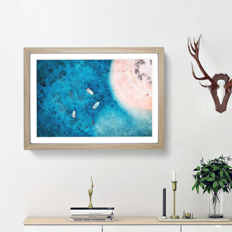 Boats Painting - Single Picture Frame Print on MDF, Black, 24cm H x 33cm W x 2cm D