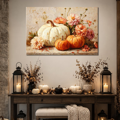 Art mural d'automne, art mural sur toile citrouille, art mural d'automne, toile d'automne tendue sur toile tendue avec galerie de couleurs pour salon, cuisine de ferme, vestibule, style saisonnier, 36 po x 48 po