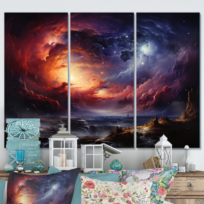 Ensemble de reproductions d'art mural en métal «Orange Dreams astronomiques - Galaxies»