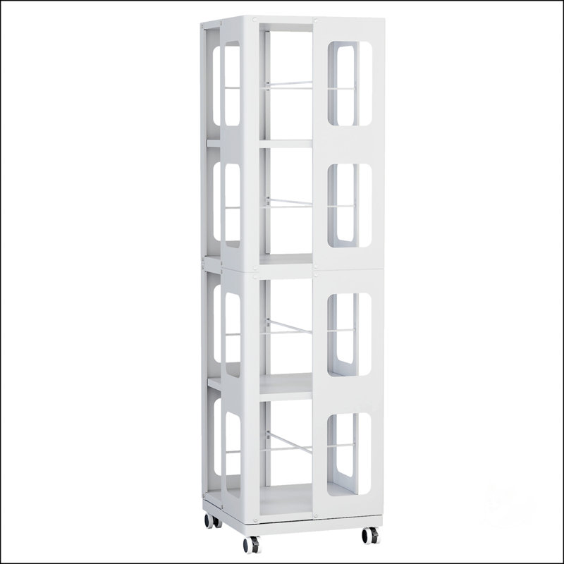 4-Tier All-Steel Rotating Bookshelf With 360° Wheels, White