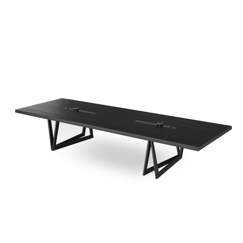 Black Rectangular Solid Wood + Carbon Steel Conference Table, 29.53" H x 110.24" L x 39.37" W