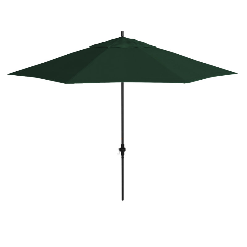 Parasol de patio noir mat 11 pieds avec nervures en fibre de verre et col inclinable en oléfine vert forêt