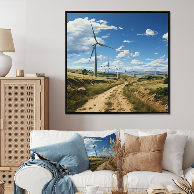 Wind Turbines In Wind Farm II sur impression sur toile, Cadre flottant noir, H 30 po x l 30 po x P 1 po
