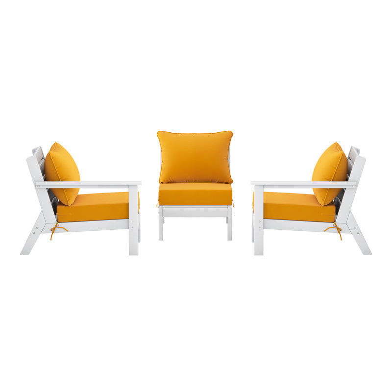 3-Piece Deep Seating Set With Cushions, Yellow, White