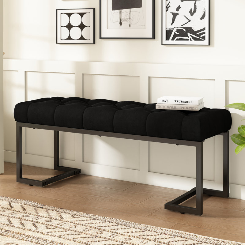 Foram Fabric Upholstered Bench, Black