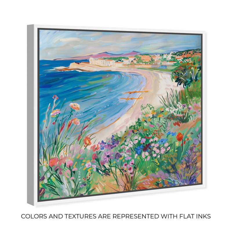«Vibrant Beach II», art mural côtier coloré par Art Remedy, Cadre blanc, H 13 po x l 13 po