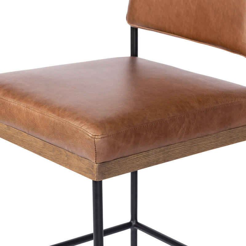 Tabouret Popovich, Châtaignier Sonoma / cuir véritable, Tabouret de comptoir (siège d'une hauteur de 26,4