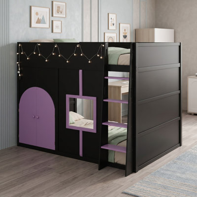 Lit superposé avec portes doubles, fenêtre et bande lumineuse