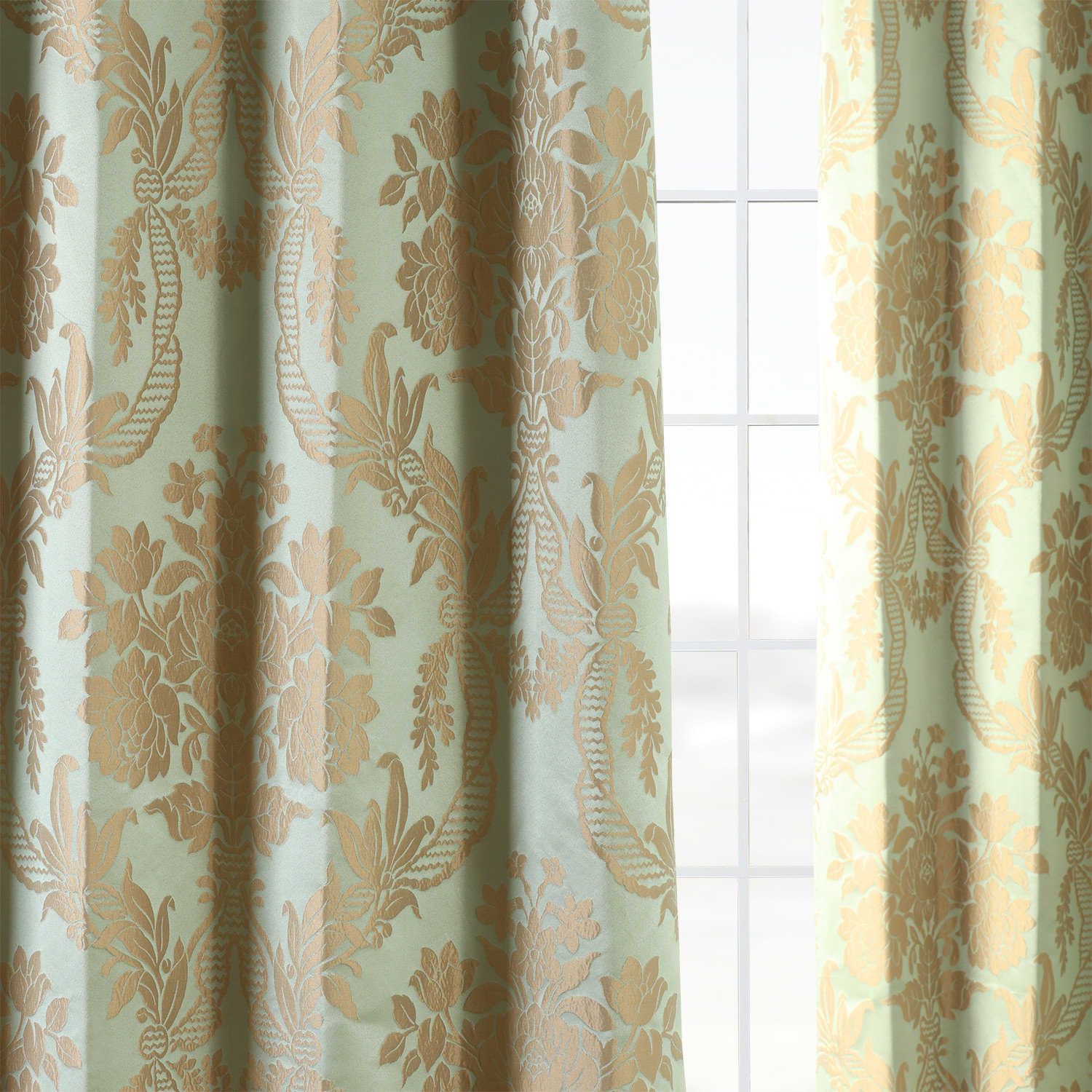 Ballsallagh Floral Faux Silk Curtain Panel, 50" W x 84" L, Magdelena Jade/Gold