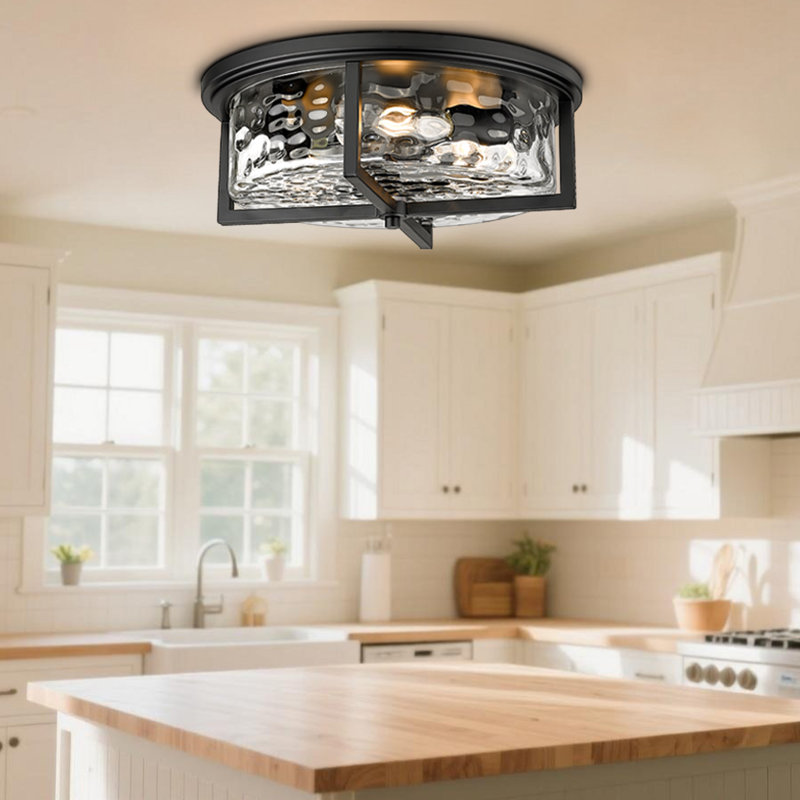 Grand plafonnier encastré industriel, plafonniers modernes à proximité de 3 lumières, plafonnier de cuisine martelé pour couloir, cuisine, salle de bain, salle à manger (noir, P 16 po)