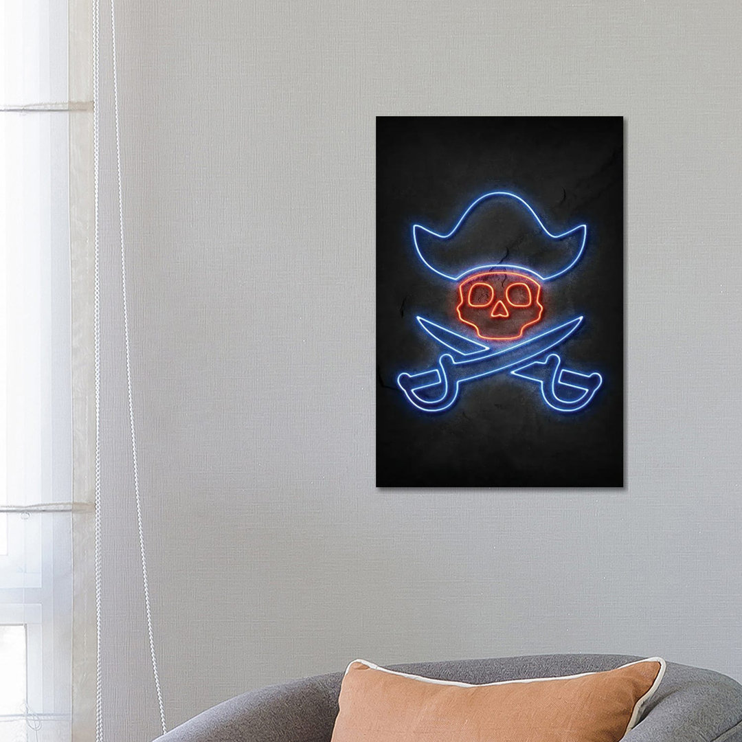 Pirate Skull Neon by Durro Art - Wrapped Canvas Print