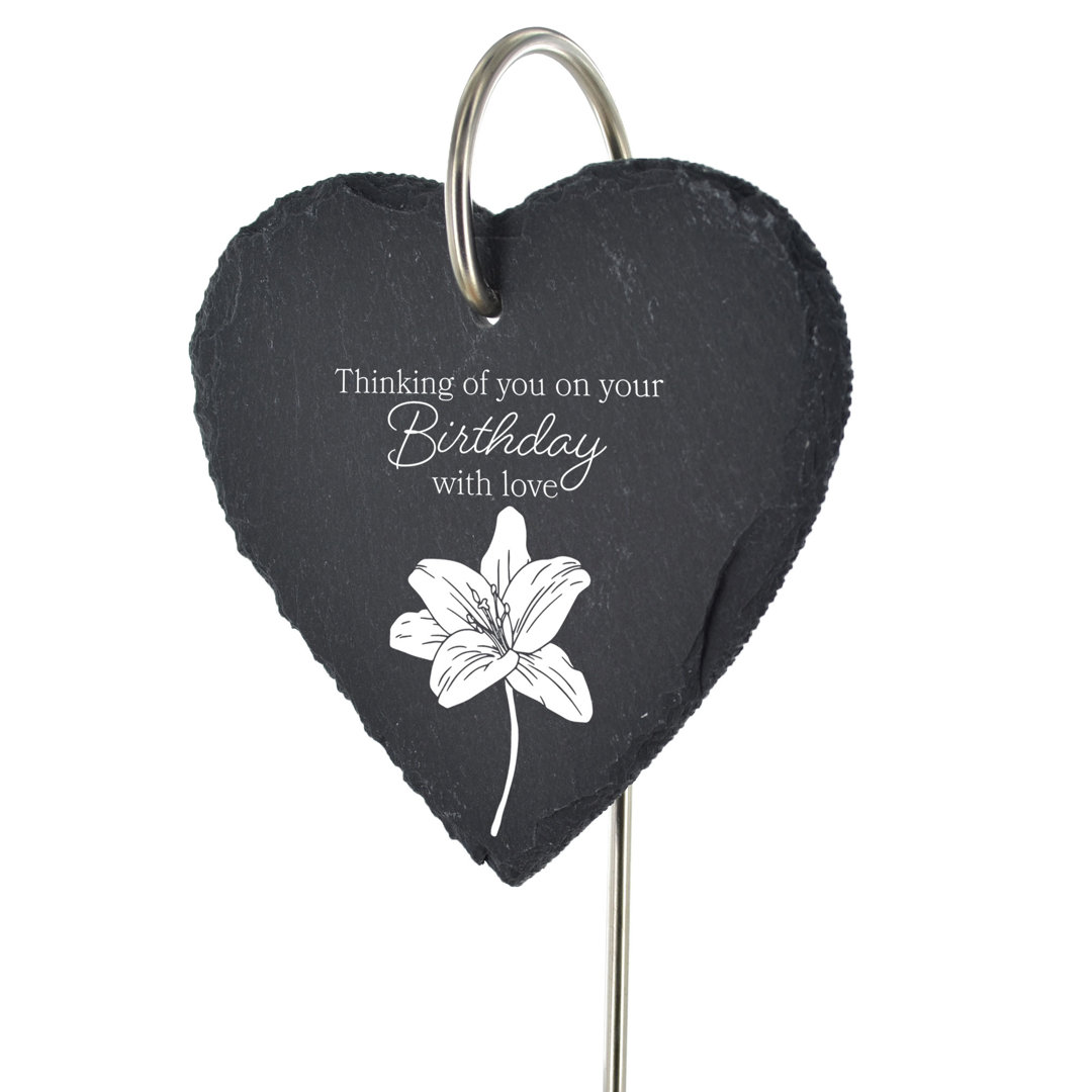 Branly Heart Slate Grave Marker Flower Memorial Plaque