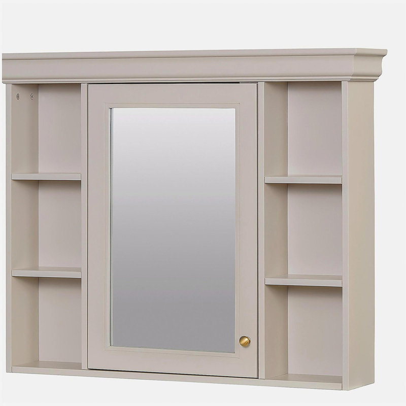 Armoire de rangement murale de salle de bain 35 "x 28" avec porte miroir, armoire de salle de bain moderne avec miroir, armoire à pharmacie avec 6 tablettes ouvertes