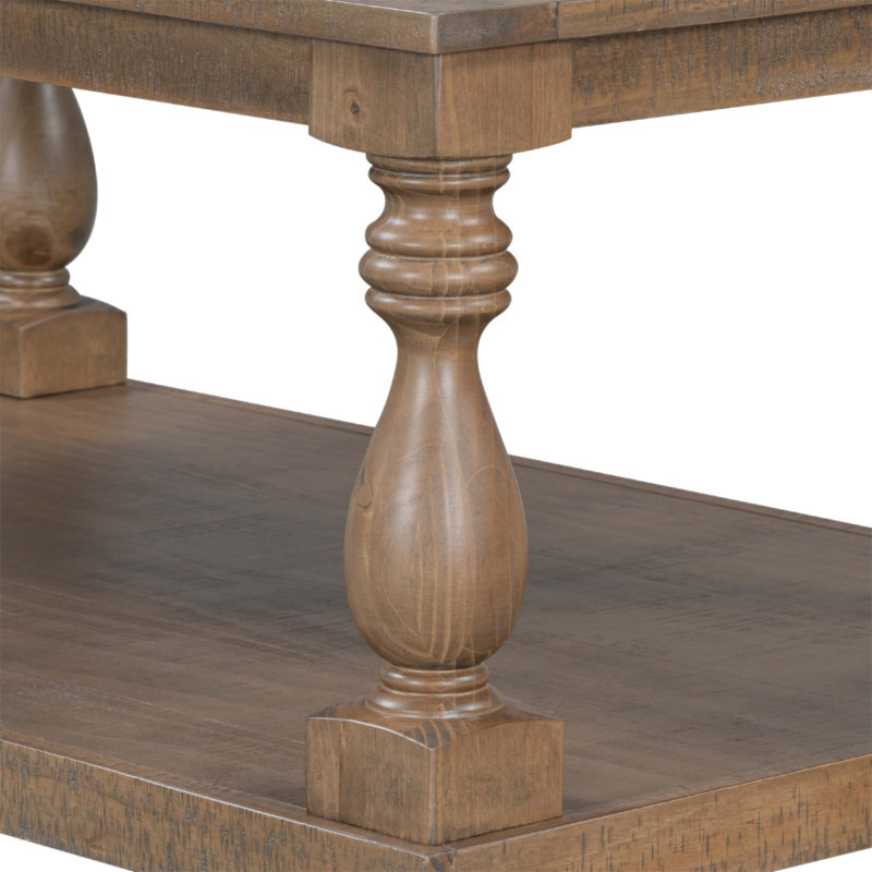 Table basse rétro avec pieds de colonne en vase artistique et placage de pin luxueux, parfaite pour les salons et les salles d'étude