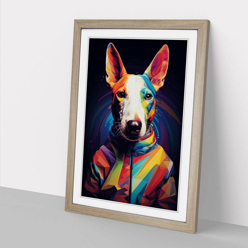 English Bull Terrier Futurism - Single Picture Frame Print on Wood, Oak Framed, 46cm H x 34cm W