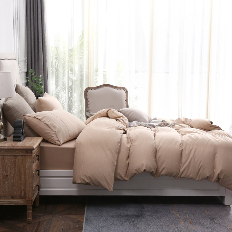Ensemble de housse de couette en coton jersey, Housse de couette très grand + 2 très grandes ta, Violet, gris