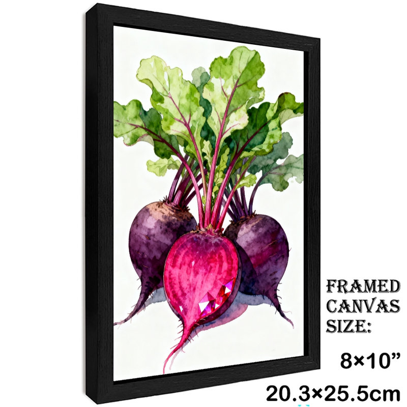 Art mural rétro noir et radis mauve frais et juteux, impressions de style rétro, H 11 po x l 9 po