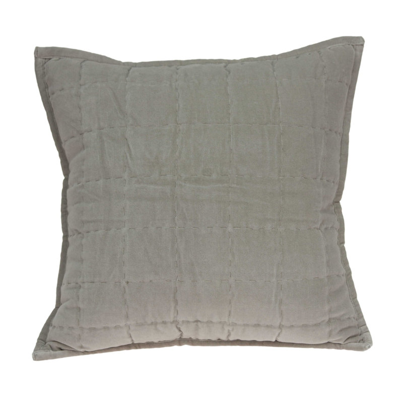 Gray Quilted Cotton Blend Square Pillow with Poly Insert