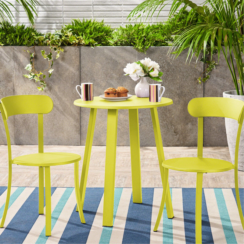 Bistro d'extérieur en lime mat, fer thermolaqué, fer à repasser intime mat, pour la détente, 2 chaises et 1 table