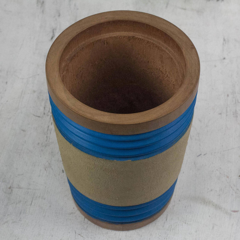 Vase de table en bois d’intérieur/extérieur brun/Ivoire/bleu 10 po