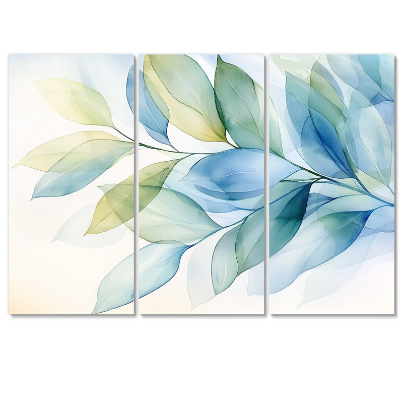 «Minimalist Green Botanical Plants II - Leaves», ensemble de reproduction d'art mural, H 40 po x l 60 po, Toile tendue