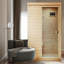 Petite pruche à une personne, porte infrarouge lointaine à droite du sauna intérieur