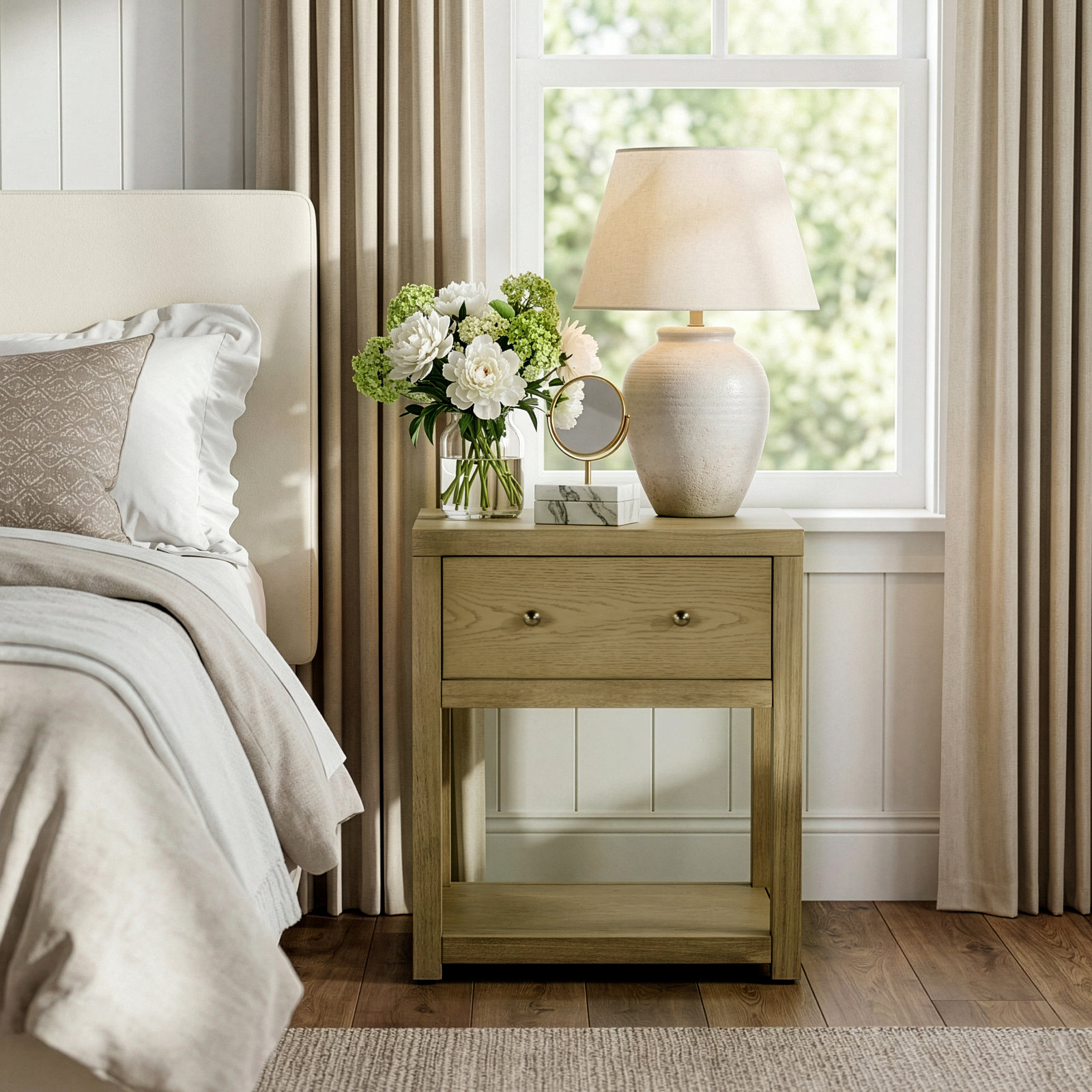 Celine 21" 1-Drawer Acacia Nightstand, Light Oak