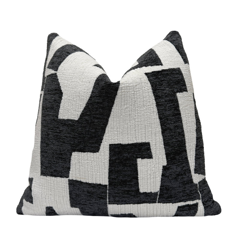 Housse de coussin graphique en chenille, Gris, Carré 22 po