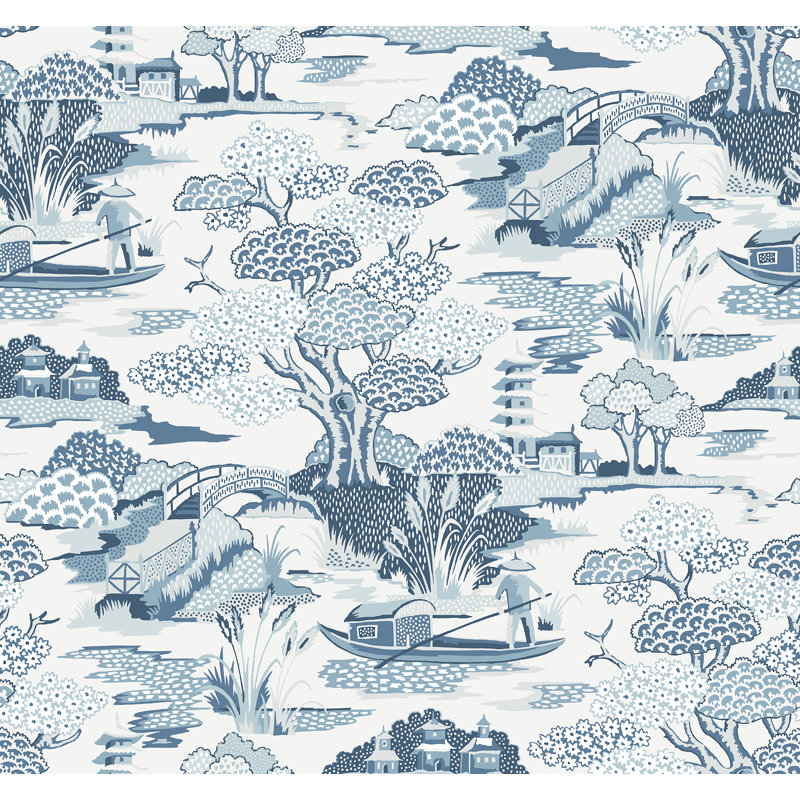 Papier peint Perennial L 27 pi x l 27 po, Bleu
