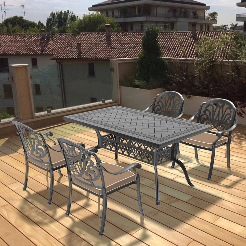 Mobilier de patio en fonte d'aluminium avec structure noire et coussins de siège, 4