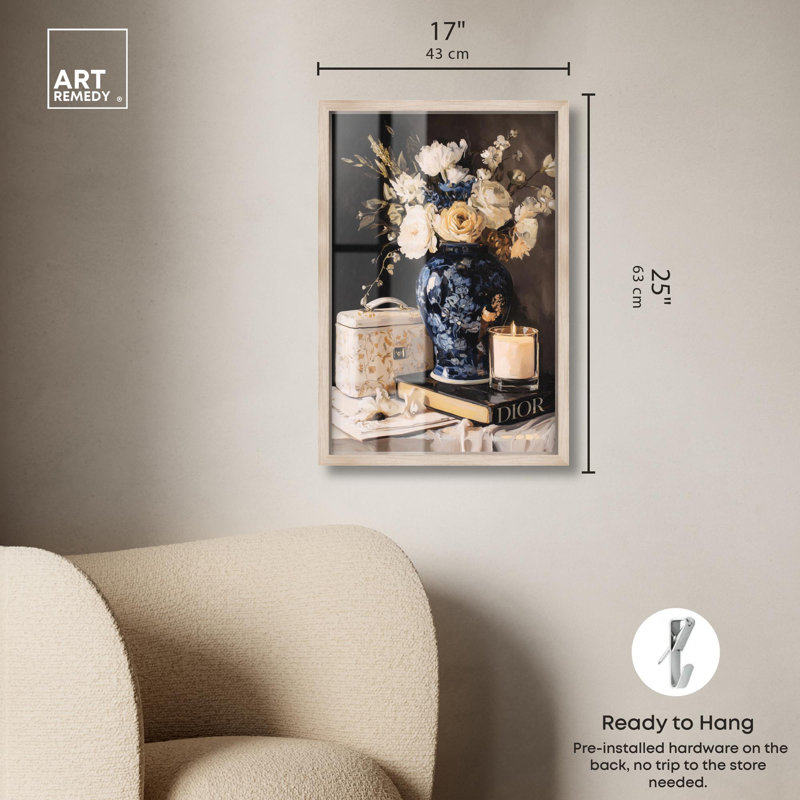 «Beautiful Vase Candles Kitchen Decor Shadowbox» par Art Remedy, H 25 po x l 17 po, Crème, crème
