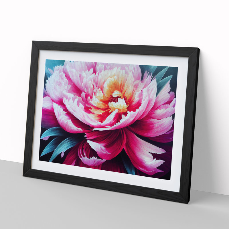 Luscious Peony Flower - Single Picture Frame Print, Black, 25cm H x 34cm W x 2cm D