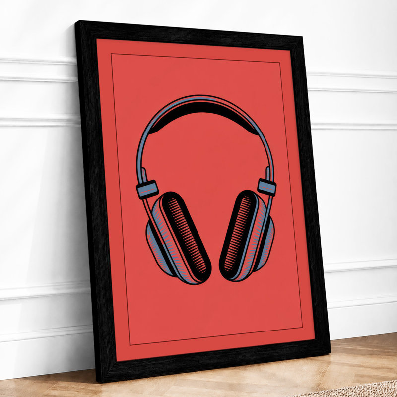 Headphones Modern - Framed Print, A1 - 84.1 x 59.4 cm, Black