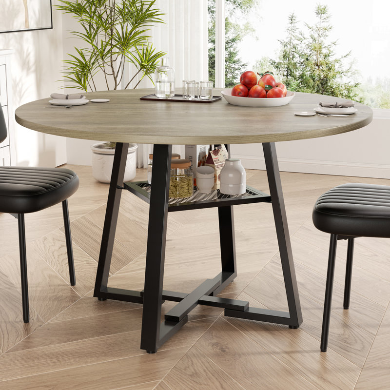 Table de salle à manger ronde en bois pour 4 à 6 personnes, Gris