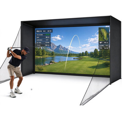 RXFSP Complete Golf Simulator Enclosure 14 X 8.5 X 5 FT, Blackout Shade Cover & Double-Layer Impact Safety Netting With Frame, Home Garage Indoor Golf Simulator Practice Cage
