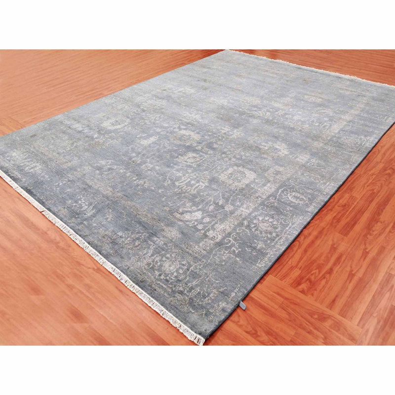 Tapis gris en laine et soie noué à la main 8 pi 10 po x 11 pi 8 po Davy DAE031825F314BBBB6A75B42BB970145