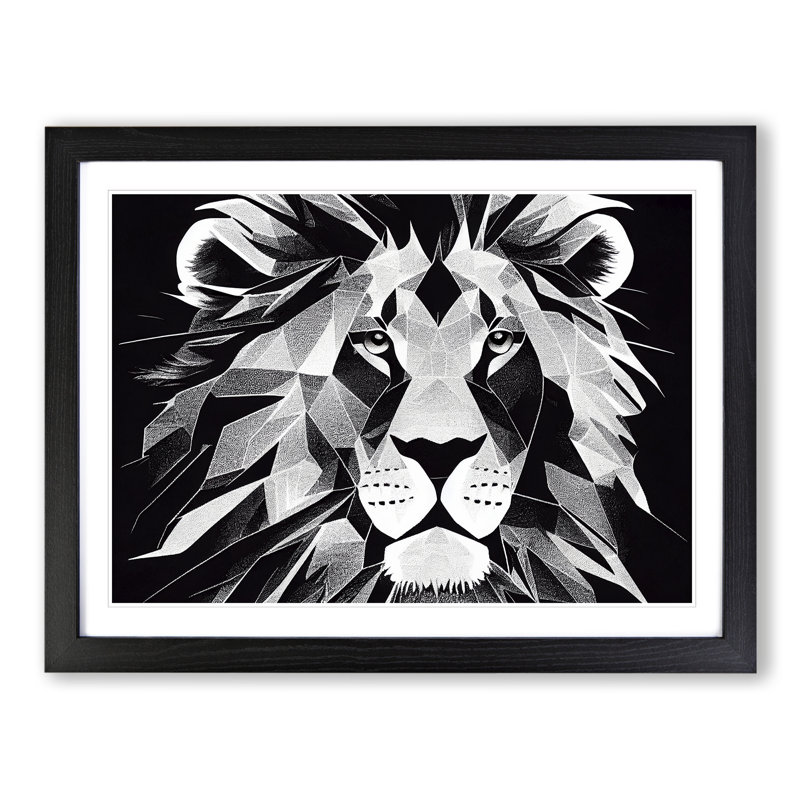 Picturesque Lion - Single Picture Frame Print, Black Framed, 25cm H x 34cm W x 2cm D