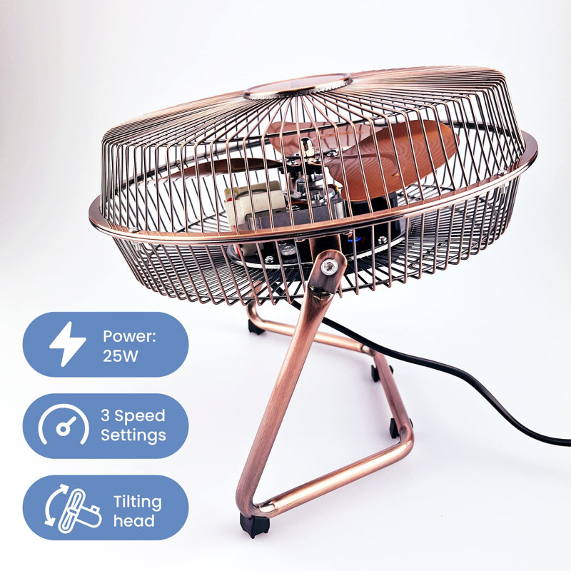 Small 9" Metal High Velocity Cold Air Circulator Adjustable Floor Fan With 3 Speed Settings (Copper)