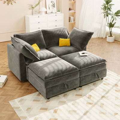 Mirod Modular 4-Piece Sofa With Storage, Free Arrangement, Stylish Pillow And Cushion Design, Comfortable Seating With Sturdy Frame