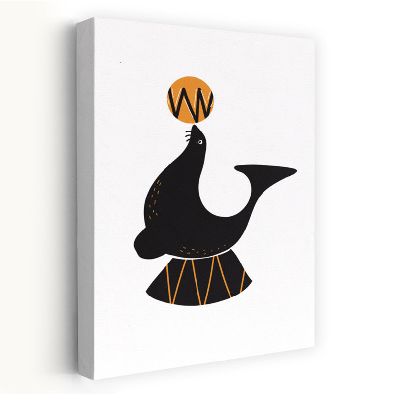Playful Circus Seal Geometric Playful Whimsical Animal Ocean Wall Art Print, 152.4cm H x 101.6cm W
