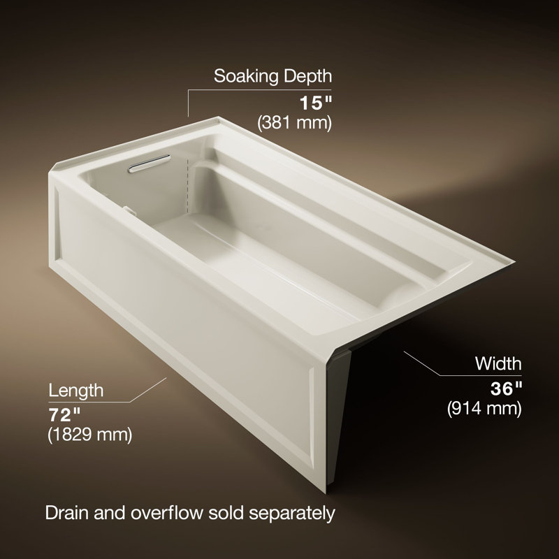 Archer® 72" x 36" Soaking Bathtub, Biscuit, Left