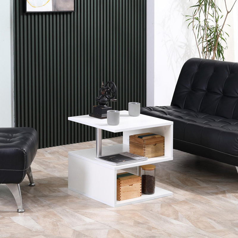 DFW Coffee Tables For Living Room Modern Coffee Table With S-Shaped 3 Tiers Open Storage Shelf Matte Center Sofa Tea Table For Home Office Furniture 19.70" Tall