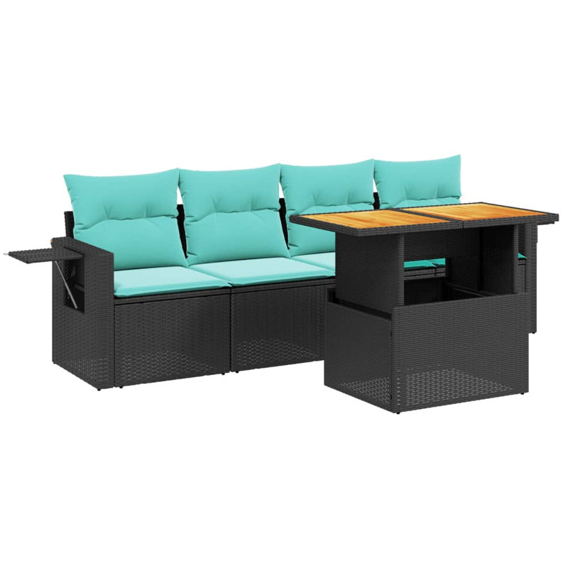 Ensemble de canapés de patio 5 pièces avec coussins d'extérieur en rotin de poly noir compact et durable