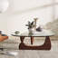 Triangle Glass Coffee Table with Wooden Base Clear Glass Top Mid-Century Abstract Glass Table-739920199
