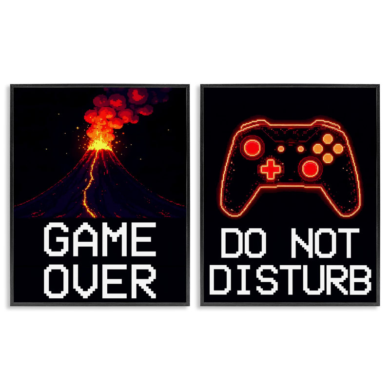 Ensemble de 2 giclées encadrées Pixel Game Sentiments, par Kim Allen, H 14 po x l 11 po, Giclée encadrée noir minuit