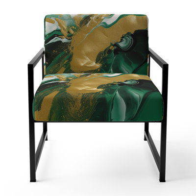 Green and Gold Liquid Magic II - Upholstered Contemporary Arm Chair, Modern Abstract Accent Chair