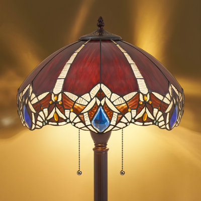 16" Glass Shade Tiffany-style Floor Lamp,2 E26 Base（Bulbs Included）,Pull Chain Switch，Standing Lamp For Living Room Bedroom