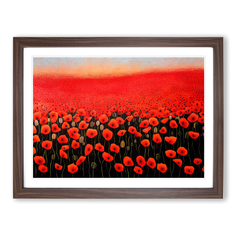 Adventurous Poppy Field Flowers - Single Picture Frame Painting, Walnut Framed, 25cm H x 34cm W x 2cm D