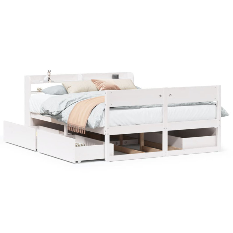 Tamalenus Solid Wood Storage Bed, 82cm H x 208cm W x 150cm D, White